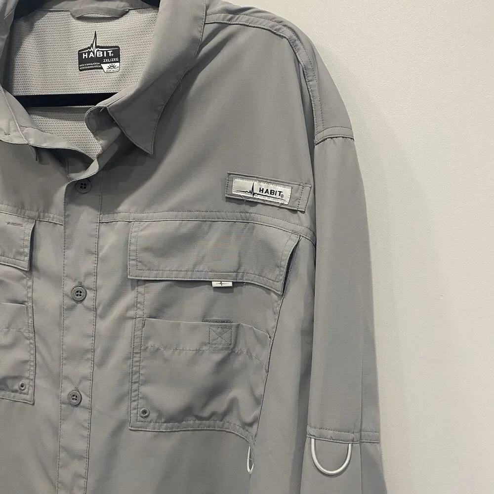 Habit Mens 2XL Gray Vented Outdoor UPF 40+ Long Sleeve Button-Up Fishing Shirt - Picture 14 of 16
